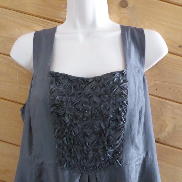 Eileen Fisher Gray 100% Silk Beaded Lined Cami Sleeveless Tank Top Relax Fit M - Picture 3 of 10